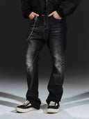 「BLACK THORN」 Washed Grey Deconstructed Spiral Boot-Cut Jeans