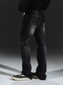「BLACK THORN」 Washed Grey Deconstructed Spiral Boot-Cut Jeans