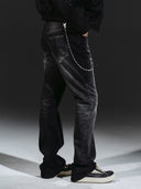 「BLACK THORN」 Washed Grey Deconstructed Spiral Boot-Cut Jeans