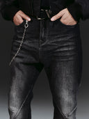 「BLACK THORN」 Washed Grey Deconstructed Spiral Boot-Cut Jeans