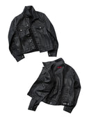 「RESTRAINT」Creased Waxed Denim Jacket with Contoured Seams