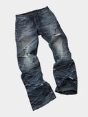 「THRONS」Slash-Distressed Straight-Leg Jeans