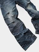 「THRONS」Slash-Distressed Straight-Leg Jeans