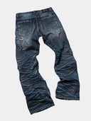 「THRONS」Slash-Distressed Straight-Leg Jeans