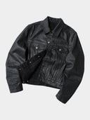「RESTRAINT」Creased Waxed Denim Jacket with Contoured Seams