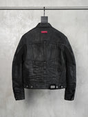 「RESTRAINT」Creased Waxed Denim Jacket with Contoured Seams