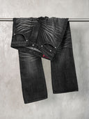「COLD STEEL」 Washed Grey Creased Slim-Fit Jeans