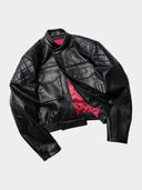 「MERCY」Cropped PU Biker Jacket with Diamond Shoulder Panels