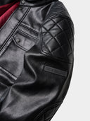 「MERCY」Cropped PU Biker Jacket with Diamond Shoulder Panels
