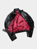 「MERCY」Cropped PU Biker Jacket with Diamond Shoulder Panels