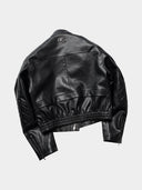 「MERCY」Cropped PU Biker Jacket with Diamond Shoulder Panels