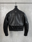 「MERCY」Cropped PU Biker Jacket with Diamond Shoulder Panels