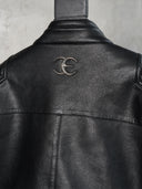 「MERCY」Cropped PU Biker Jacket with Diamond Shoulder Panels