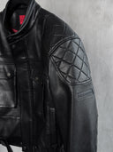 「MERCY」Cropped PU Biker Jacket with Diamond Shoulder Panels