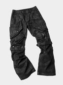 「DARK LIGHT」Waxed Cargo Pants with Angular Pockets