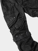 「DARK LIGHT」Waxed Cargo Pants with Angular Pockets