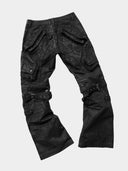 「DARK LIGHT」Waxed Cargo Pants with Angular Pockets