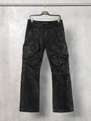 「DARK LIGHT」Waxed Cargo Pants with Angular Pockets