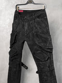 「DARK LIGHT」Waxed Cargo Pants with Angular Pockets