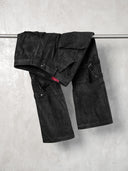 「DARK LIGHT」Waxed Cargo Pants with Angular Pockets