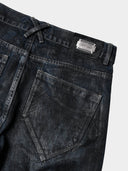 「LUTSER II」NAVY-WAXED Creased Skinny Jeans