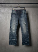 「THRONS」Slash-Distressed Straight-Leg Jeans