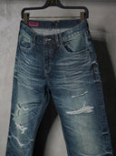 「THRONS」Slash-Distressed Straight-Leg Jeans