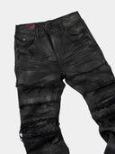 「NIGHTMARE」Silver-Waxed Stretch Curved-Leg Jeans