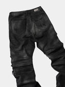 「NIGHTMARE」Silver-Waxed Stretch Curved-Leg Jeans