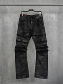 「NIGHTMARE」Silver-Waxed Stretch Curved-Leg Jeans