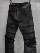 「NIGHTMARE」Silver-Waxed Stretch Curved-Leg Jeans