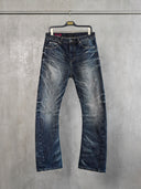 「TORNADO I」Washed Blue Selvedge Curved-Leg Jeans