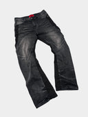 「BLACK THORN」 Washed Grey Deconstructed Spiral Boot-Cut Jeans