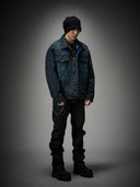 「POLAR NIGHT」Gradient Waxed Deconstructed Denim Jacket