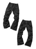 「DARK LIGHT」Waxed Cargo Pants with Angular Pockets